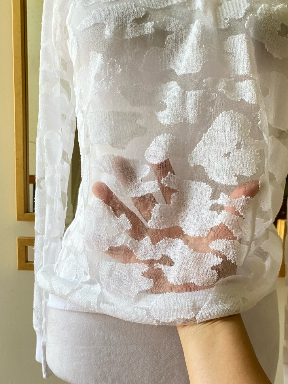 Eleven Paris La Collection White Textured Sheer Long Sleeve Knit Sweater Size 34 - Picture 5 of 14